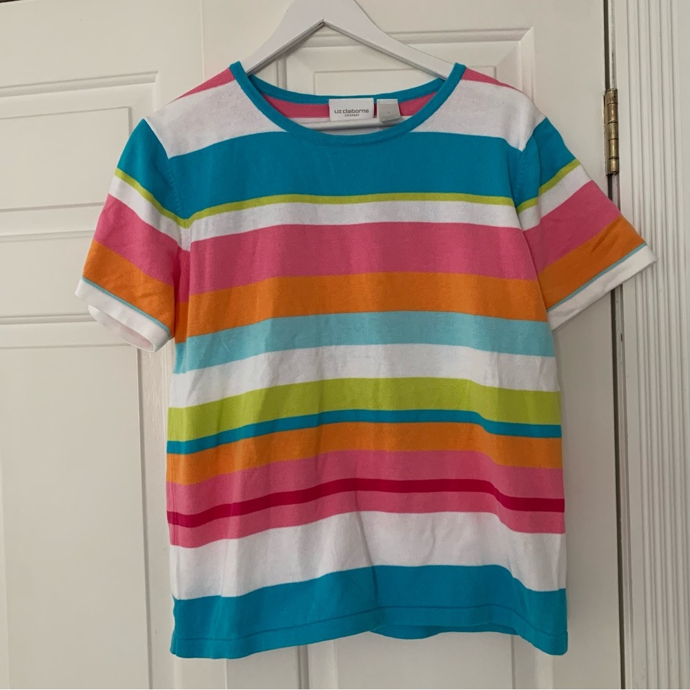VTG Lizsport Liz Claiborne 80s 90s multi color stripe shirt Large Medium